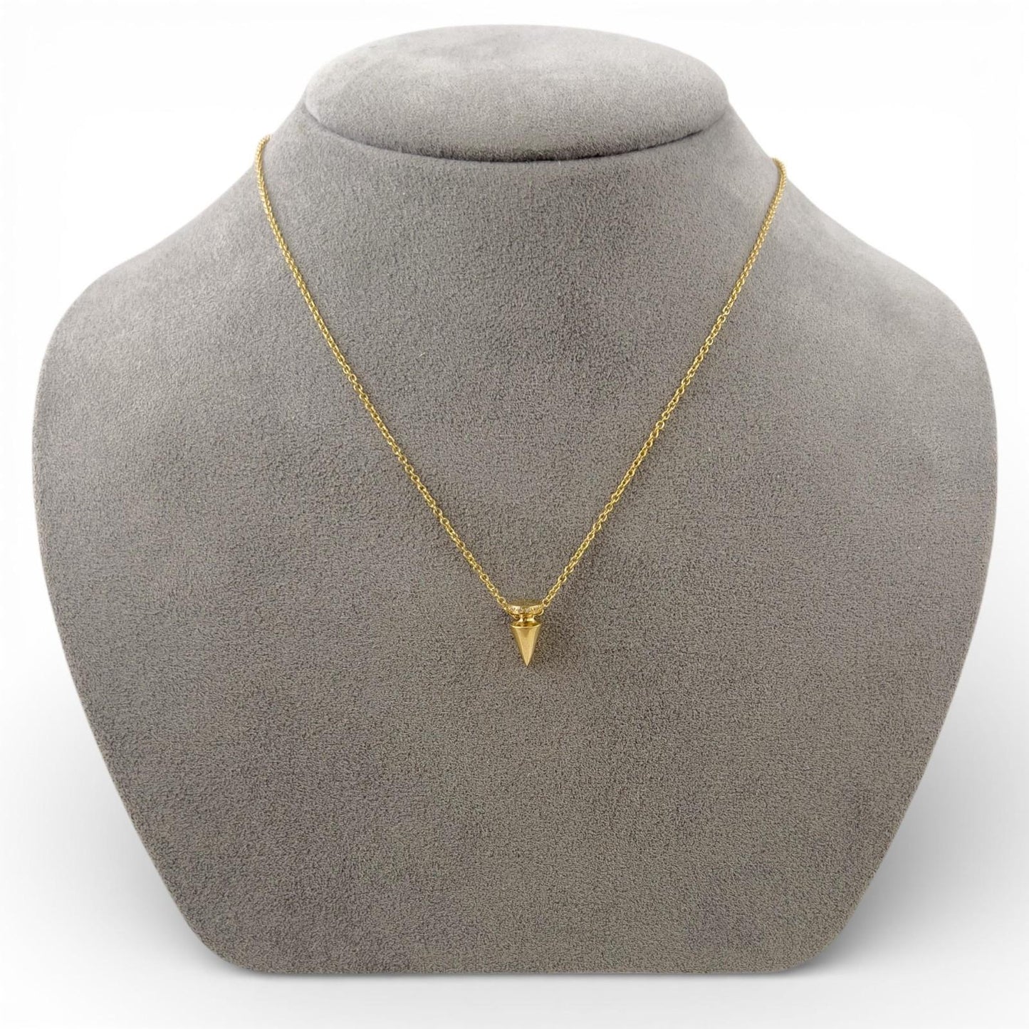 Mouawad 18k Yellow Gold Diamond Dainty Spike Pendulum Cone Necklace 0.05ctw 16"