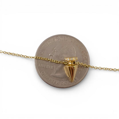 Mouawad 18k Yellow Gold Diamond Dainty Spike Pendulum Cone Necklace 0.05ctw 16"