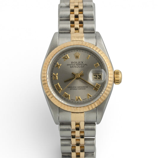 1999 Rolex Ladies DateJust 79173 Steel & 18k Yellow Gold Gray Roman Jubilee 26mm