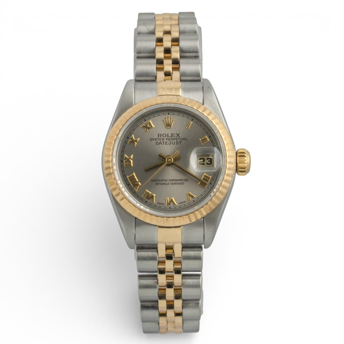 1999 Rolex Ladies DateJust 79173 Steel & 18k Yellow Gold Gray Roman Jubilee 26mm