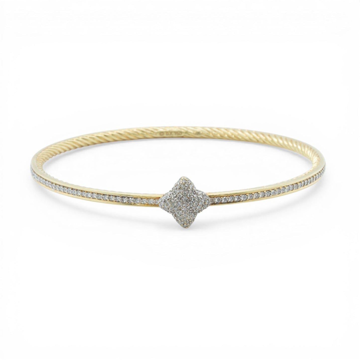 David Yurman 18k Yellow Gold Pave Diamond Confetti Quatrefoil Bangle Bracelet