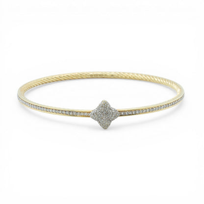 David Yurman 18k Yellow Gold Pave Diamond Confetti Quatrefoil Bangle Bracelet
