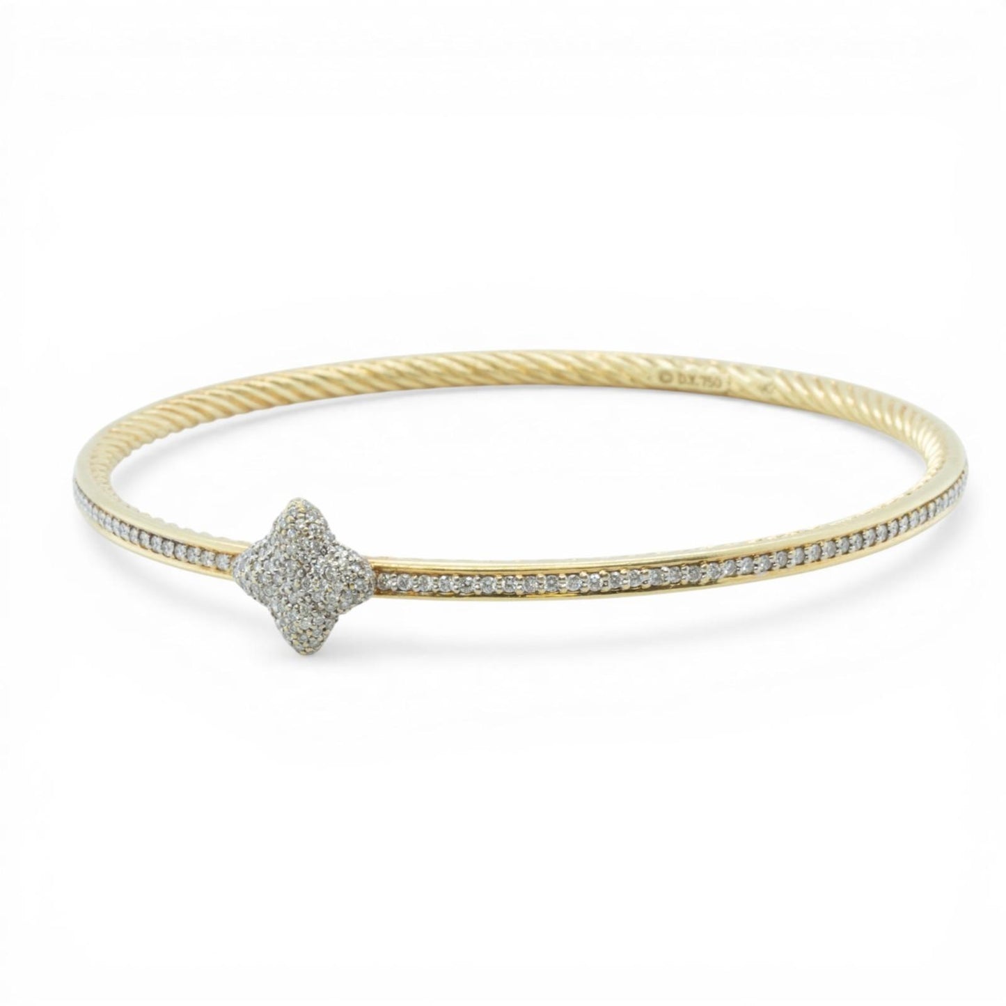 David Yurman 18k Yellow Gold Pave Diamond Confetti Quatrefoil Bangle Bracelet