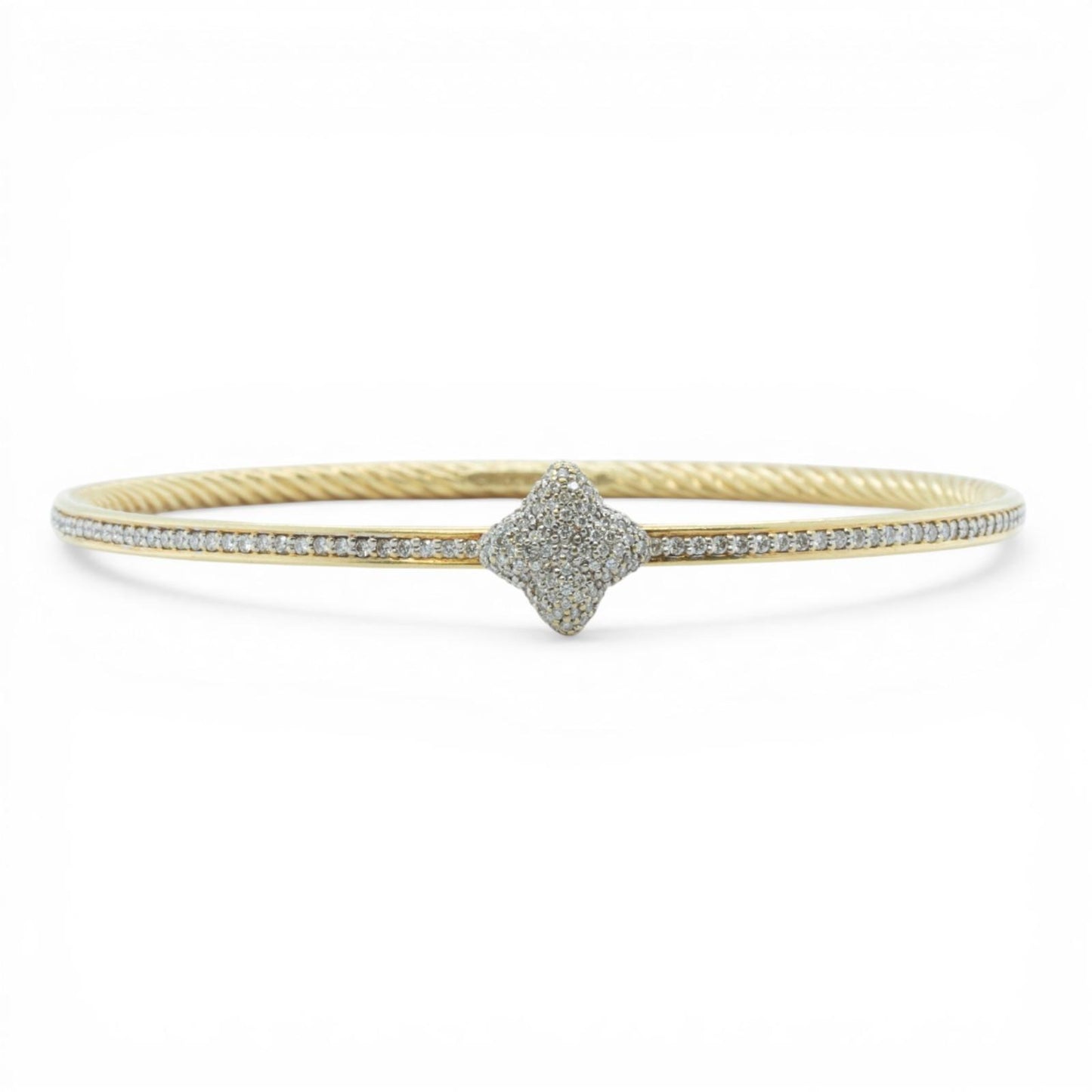 David Yurman 18k Yellow Gold Pave Diamond Confetti Quatrefoil Bangle Bracelet