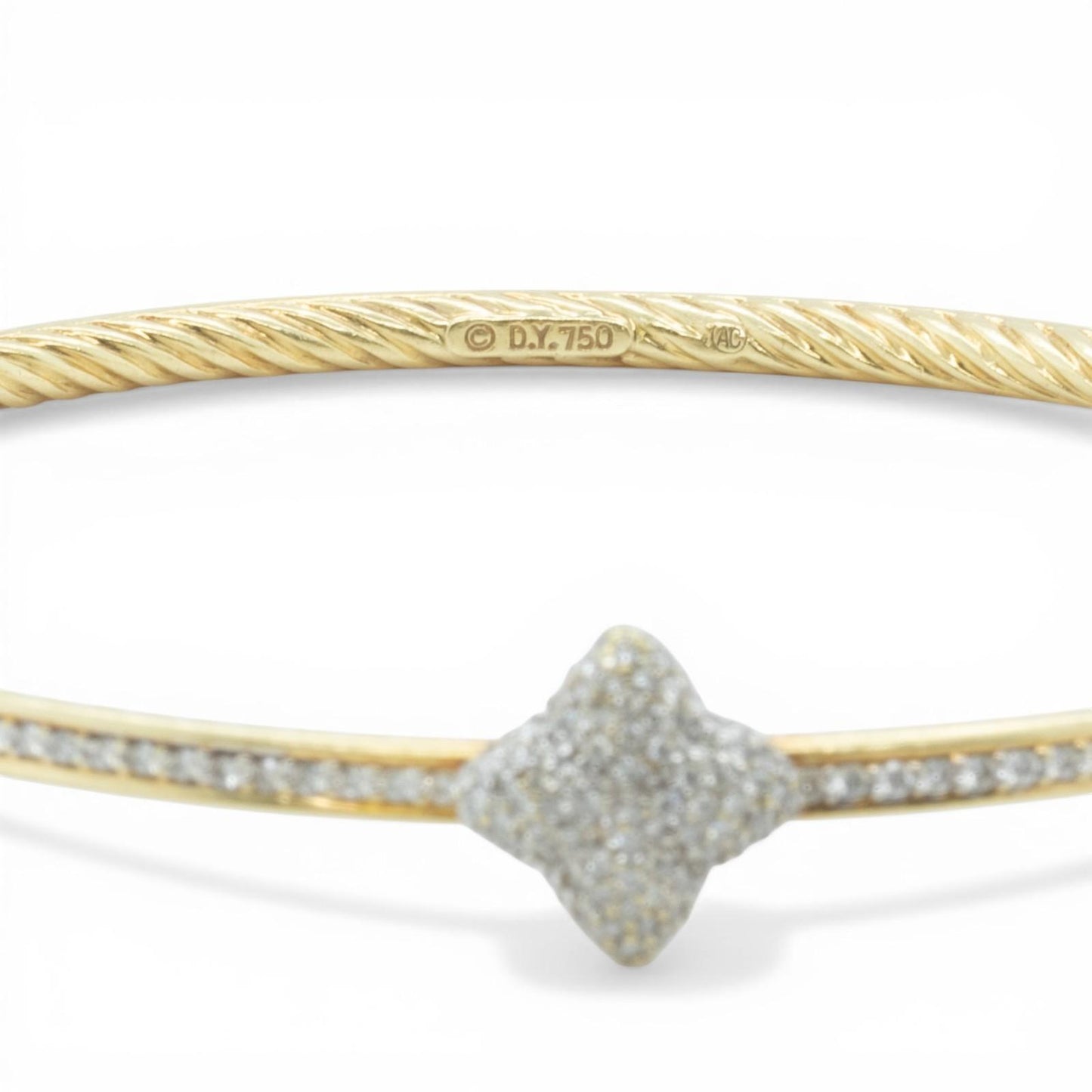 David Yurman 18k Yellow Gold Pave Diamond Confetti Quatrefoil Bangle Bracelet