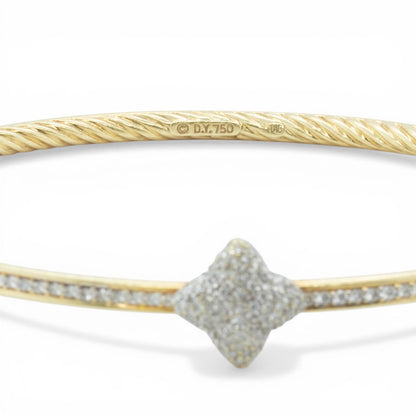 David Yurman 18k Yellow Gold Pave Diamond Confetti Quatrefoil Bangle Bracelet