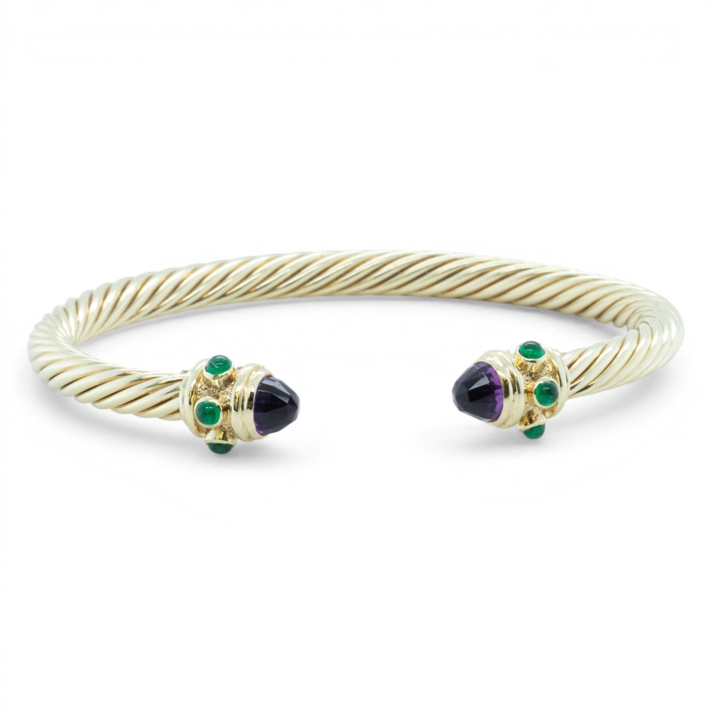 David Yurman Renaissance Cablespira Amethyst Emerald 14k Gold 5mm Bracelet