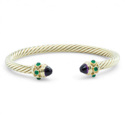 David Yurman Renaissance Cablespira Amethyst Emerald 14k Gold 5mm Bracelet