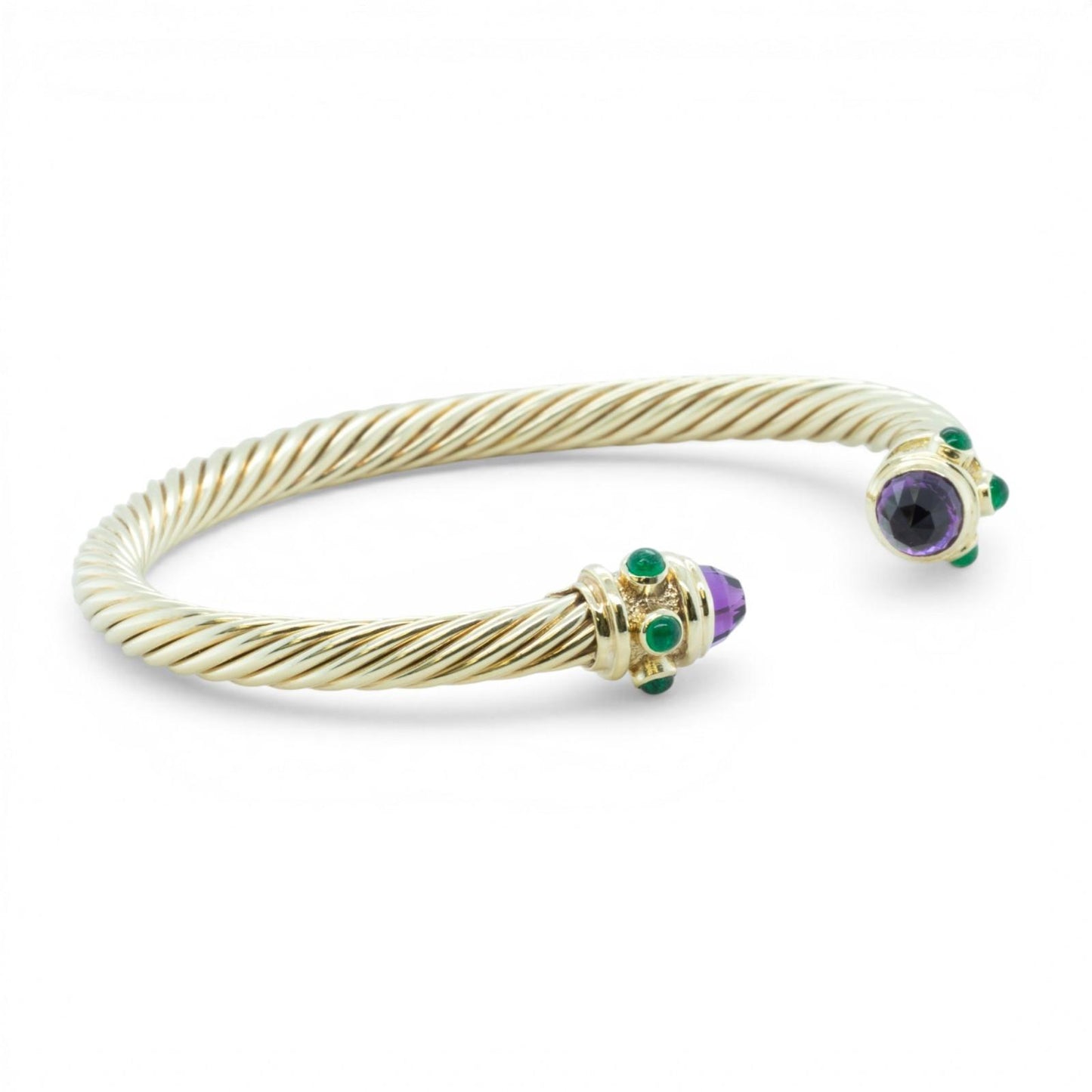 David Yurman Renaissance Cablespira Amethyst Emerald 14k Gold 5mm Bracelet