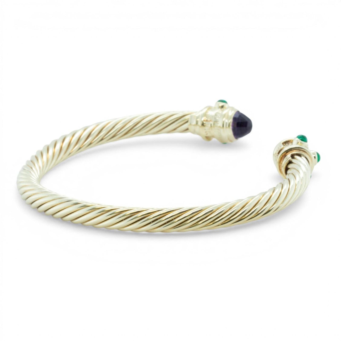 David Yurman Renaissance Cablespira Amethyst Emerald 14k Gold 5mm Bracelet