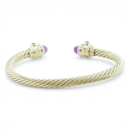 David Yurman Renaissance Cablespira Amethyst Emerald 14k Gold 5mm Bracelet
