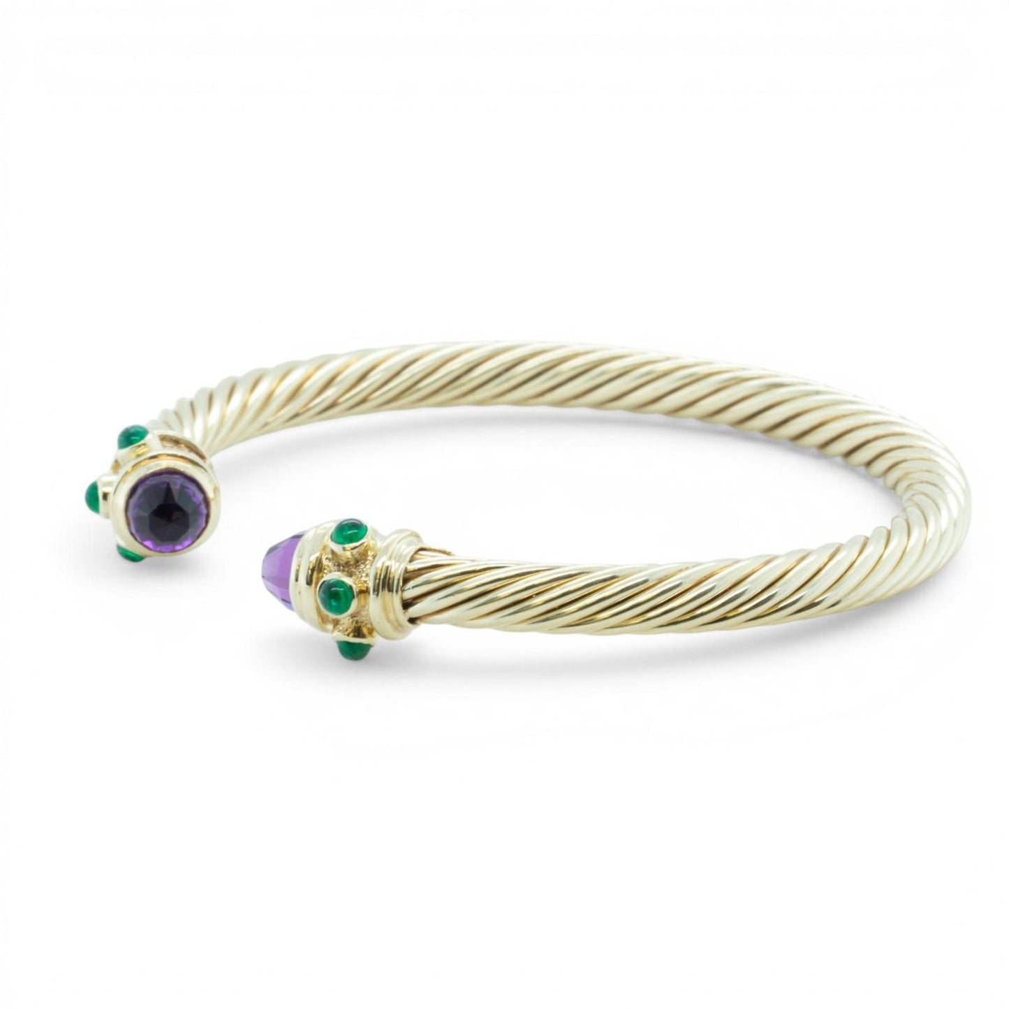David Yurman Renaissance Cablespira Amethyst Emerald 14k Gold 5mm Bracelet