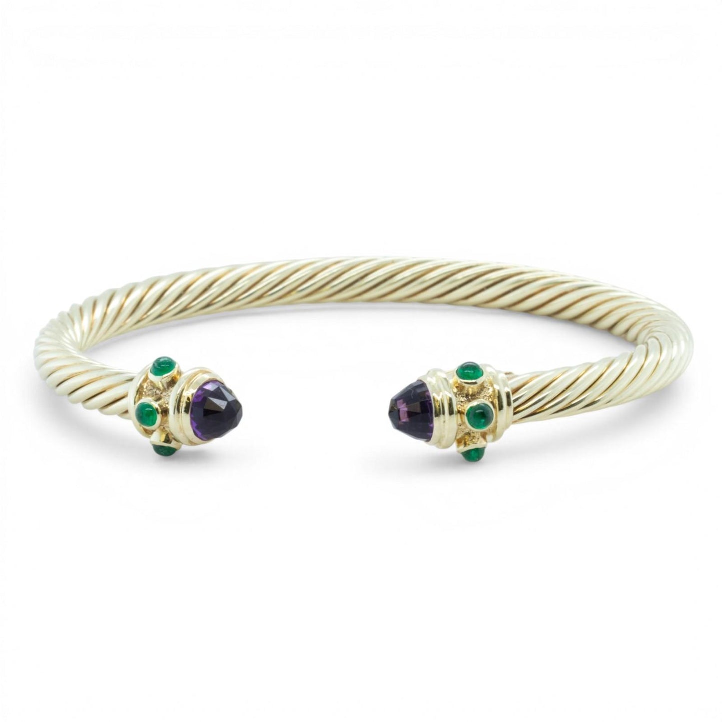 David Yurman Renaissance Cablespira Amethyst Emerald 14k Gold 5mm Bracelet