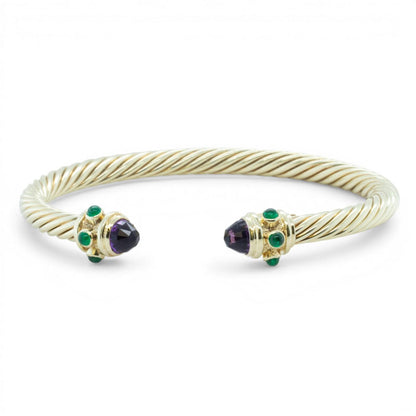 David Yurman Renaissance Cablespira Amethyst Emerald 14k Gold 5mm Bracelet