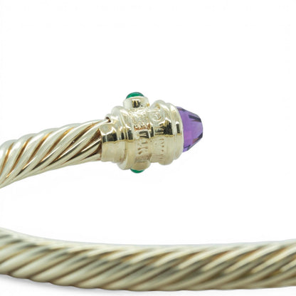 David Yurman Renaissance Cablespira Amethyst Emerald 14k Gold 5mm Bracelet