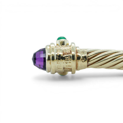 David Yurman Renaissance Cablespira Amethyst Emerald 14k Gold 5mm Bracelet