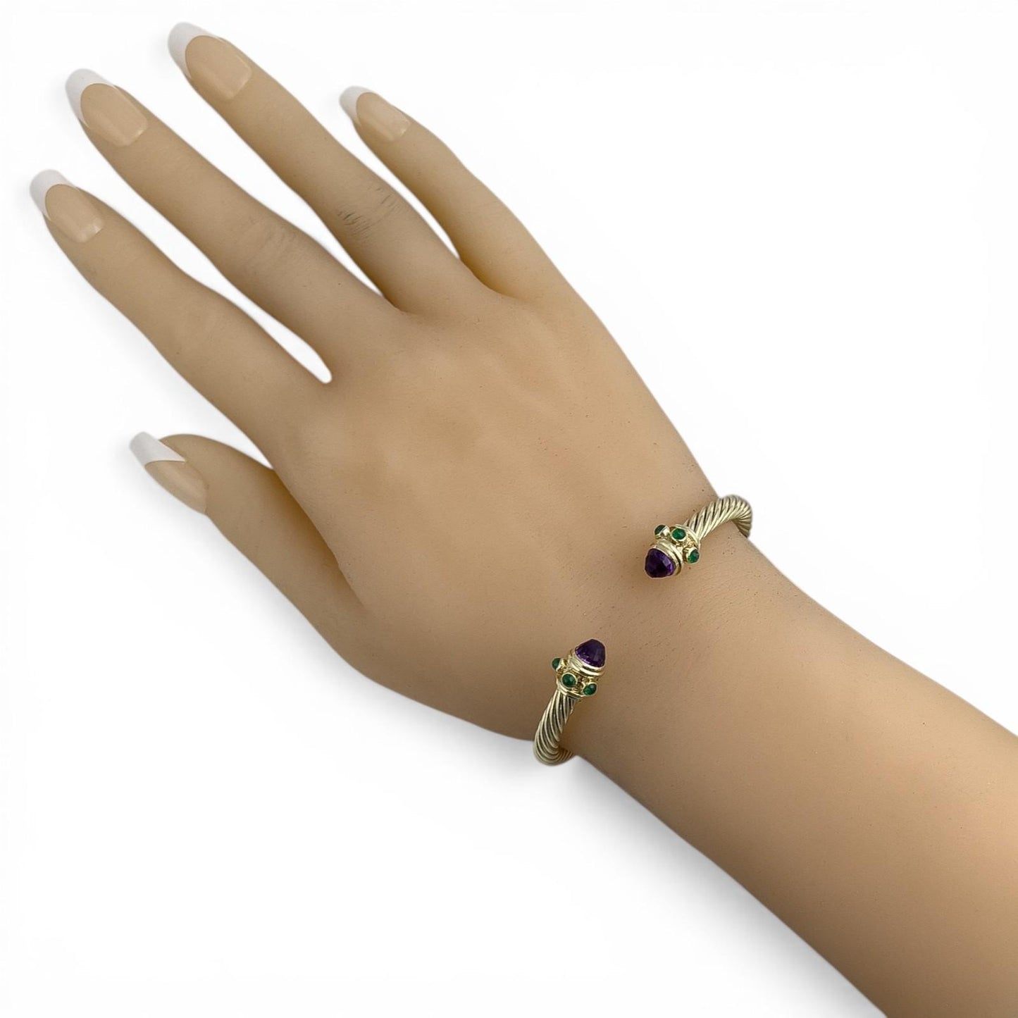 David Yurman Renaissance Cablespira Amethyst Emerald 14k Gold 5mm Bracelet