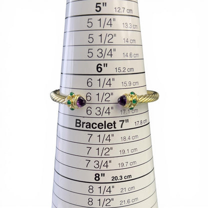 David Yurman Renaissance Cablespira Amethyst Emerald 14k Gold 5mm Bracelet