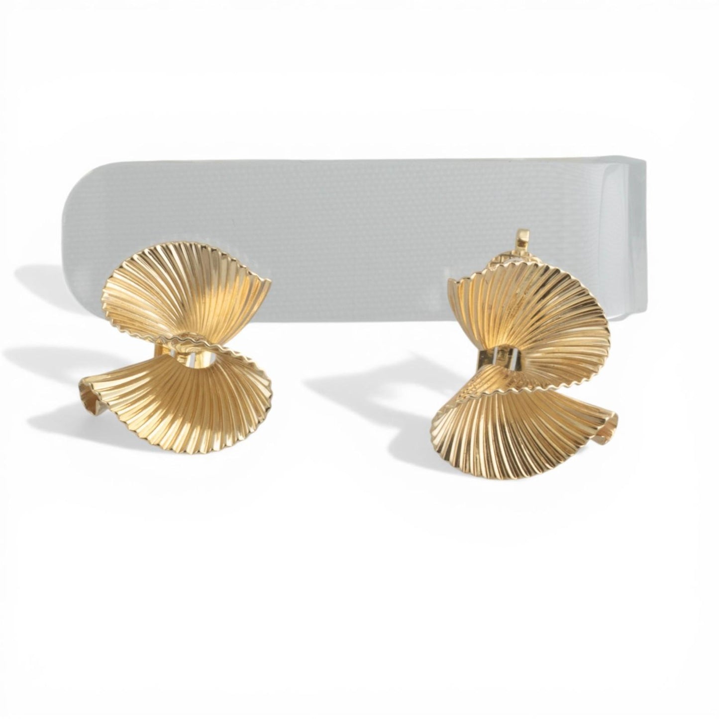 Tiffany & Co Fanned Swirl Ribbon George Shuler 14k Yellow Gold Earrings w/ POUCH