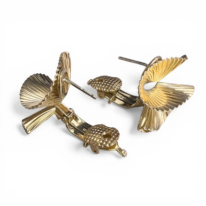 Tiffany & Co Fanned Swirl Ribbon George Shuler 14k Yellow Gold Earrings w/ POUCH
