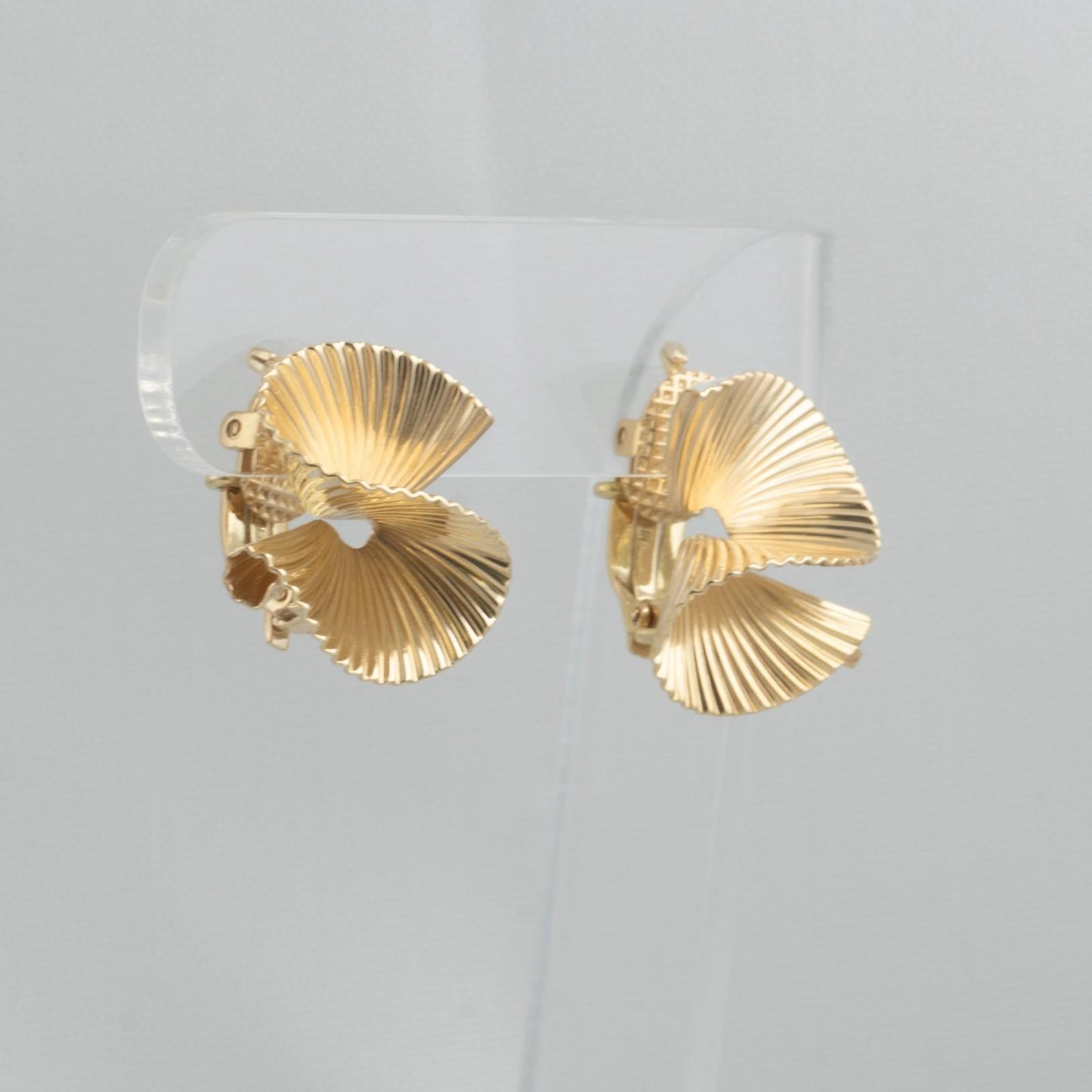 Tiffany & Co Fanned Swirl Ribbon George Shuler 14k Yellow Gold Earrings w/ POUCH