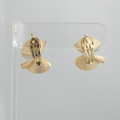 Tiffany & Co Fanned Swirl Ribbon George Shuler 14k Yellow Gold Earrings w/ POUCH