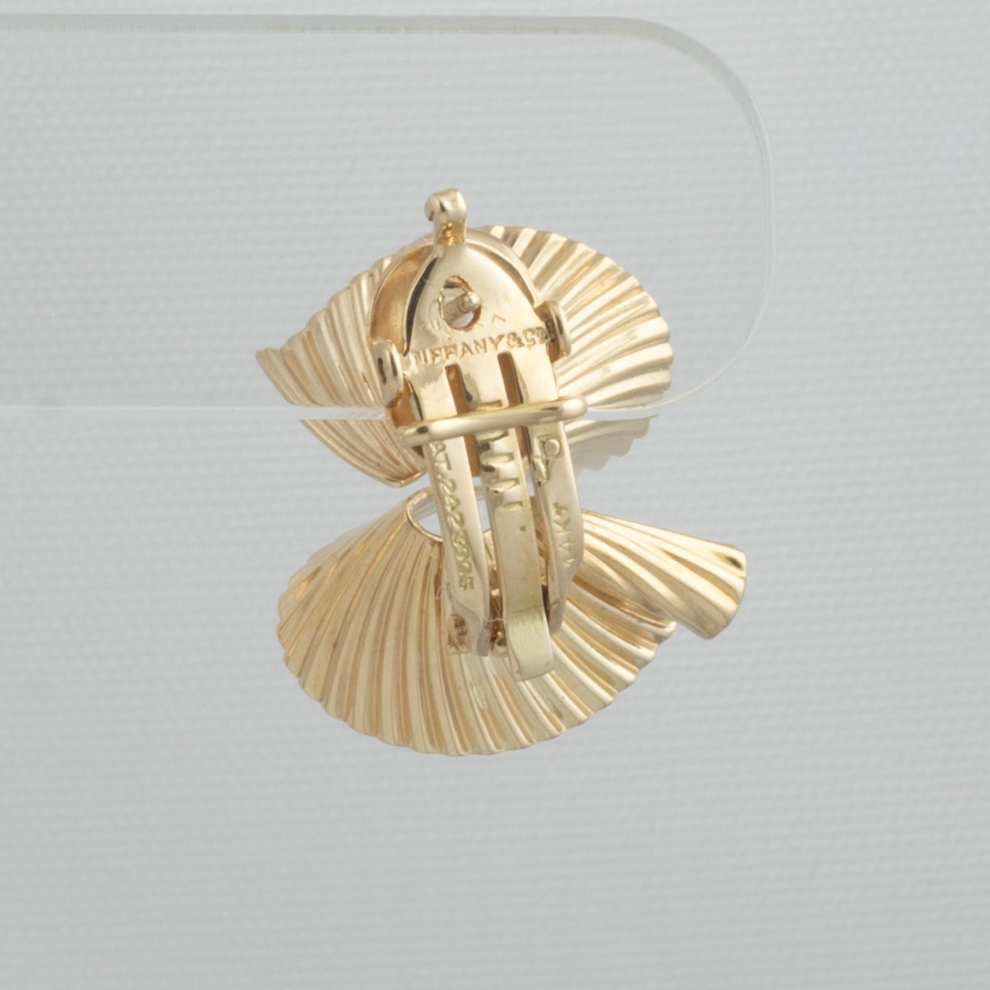 Tiffany & Co Fanned Swirl Ribbon George Shuler 14k Yellow Gold Earrings w/ POUCH