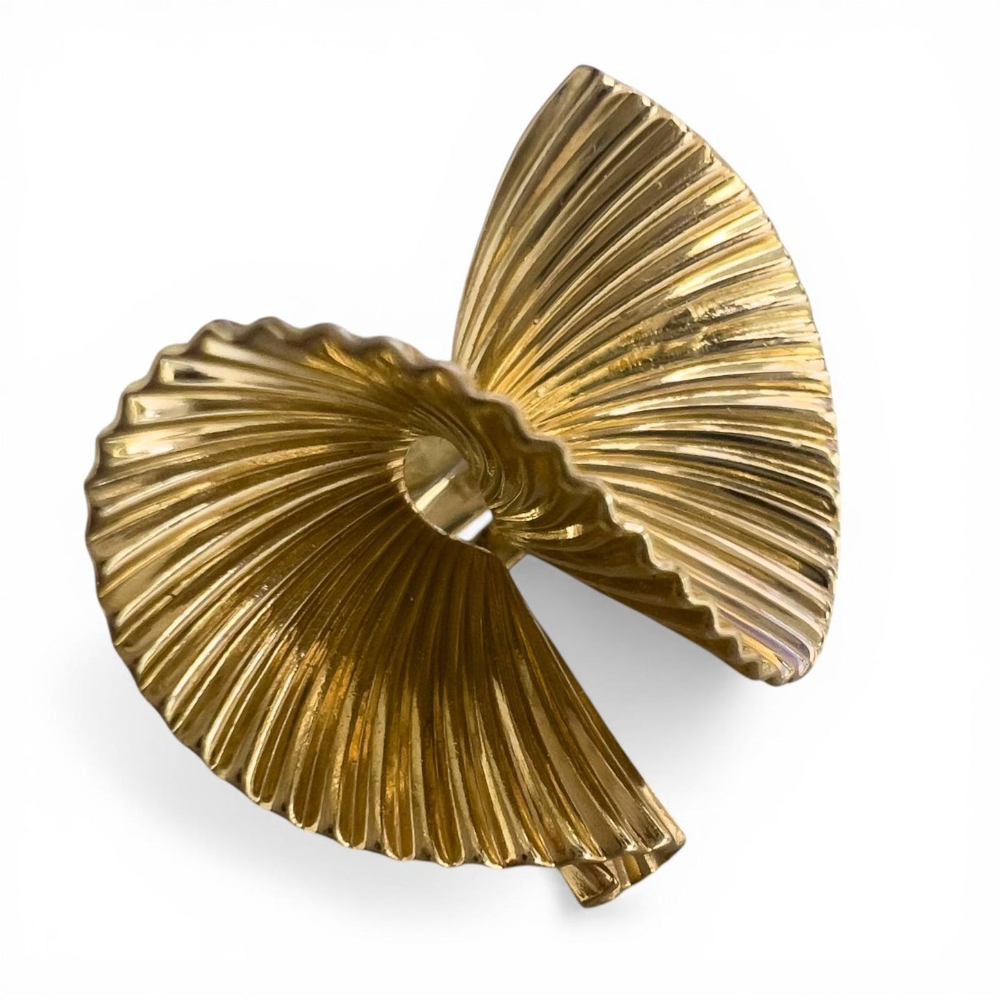 Tiffany & Co Fanned Swirl Ribbon George Shuler 14k Yellow Gold Earrings w/ POUCH