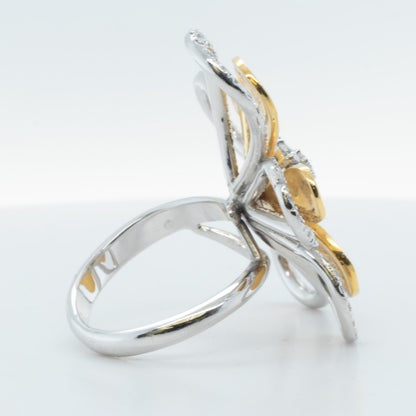 14k White & Hammered Yellow Gold Diamond Flower Ring 1.73ctw G VS2-SI1 Size 6.25