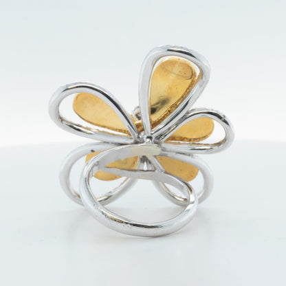 14k White & Hammered Yellow Gold Diamond Flower Ring 1.73ctw G VS2-SI1 Size 6.25
