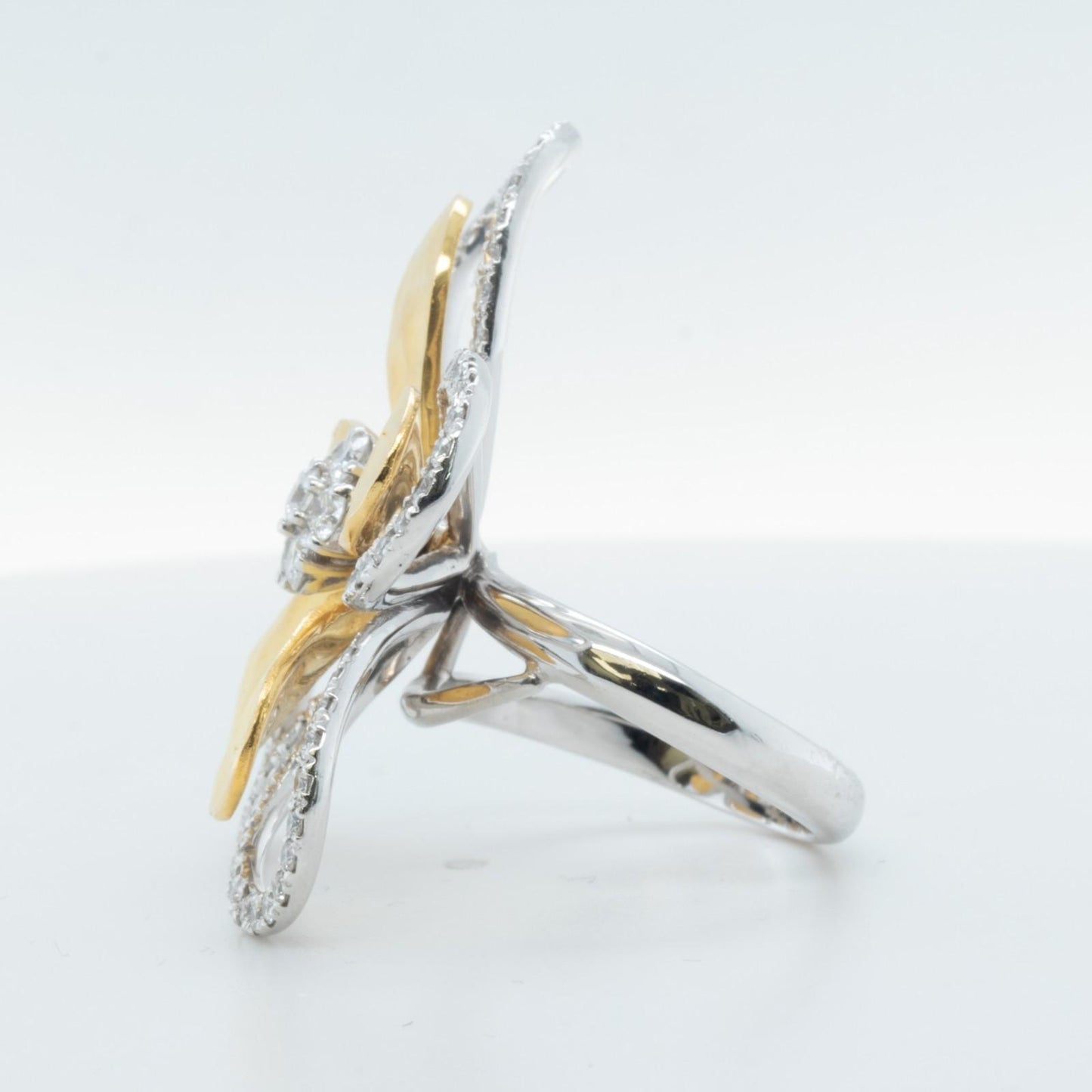 14k White & Hammered Yellow Gold Diamond Flower Ring 1.73ctw G VS2-SI1 Size 6.25