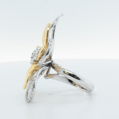 14k White & Hammered Yellow Gold Diamond Flower Ring 1.73ctw G VS2-SI1 Size 6.25