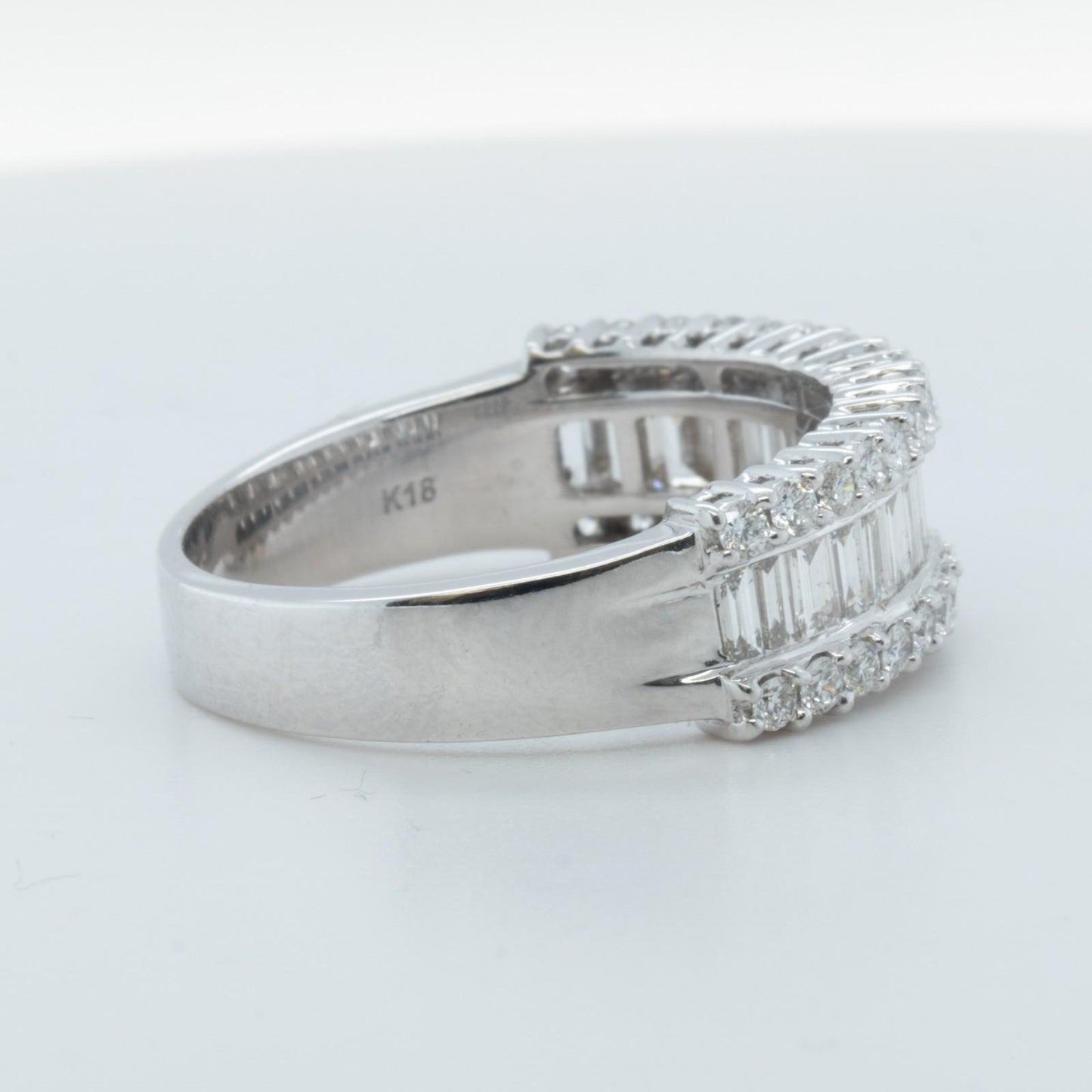 18k White Gold Baguette & Round Diamond 3 Row Band 1.51ctw G-H VS2-SI1 Size 9.25