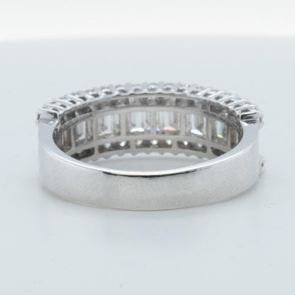 18k White Gold Baguette & Round Diamond 3 Row Band 1.51ctw G-H VS2-SI1 Size 9.25