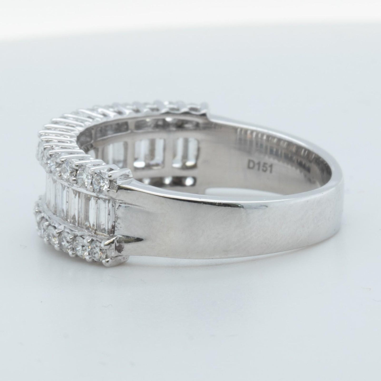 18k White Gold Baguette & Round Diamond 3 Row Band 1.51ctw G-H VS2-SI1 Size 9.25