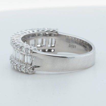 18k White Gold Baguette & Round Diamond 3 Row Band 1.51ctw G-H VS2-SI1 Size 9.25