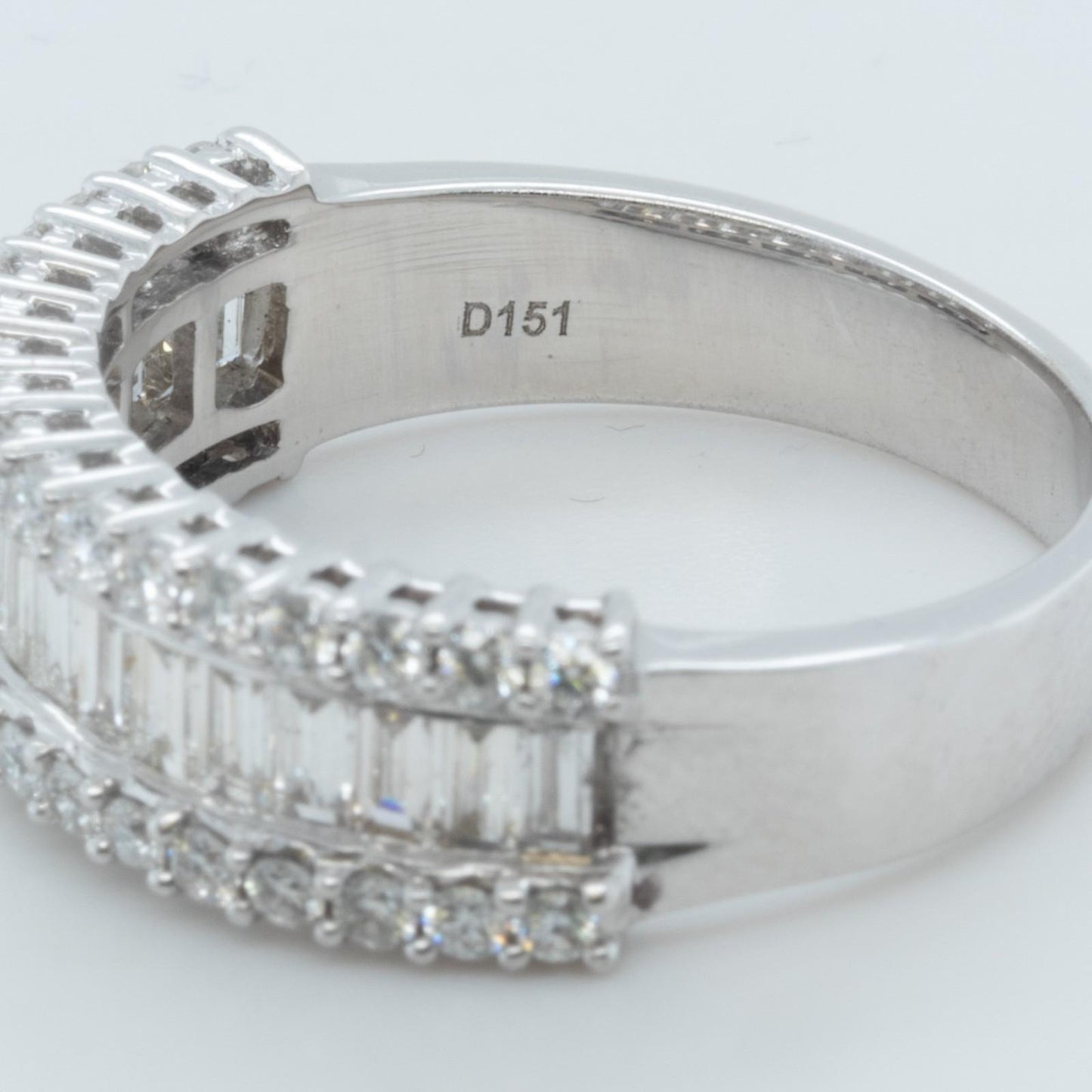 18k White Gold Baguette & Round Diamond 3 Row Band 1.51ctw G-H VS2-SI1 Size 9.25