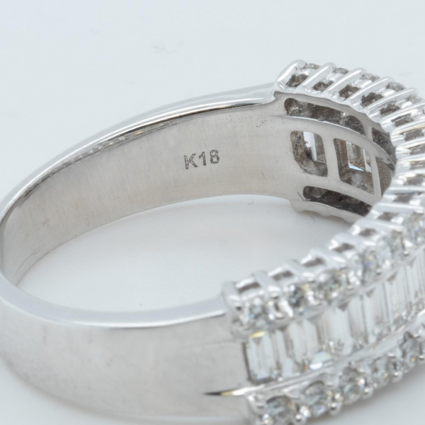 18k White Gold Baguette & Round Diamond 3 Row Band 1.51ctw G-H VS2-SI1 Size 9.25