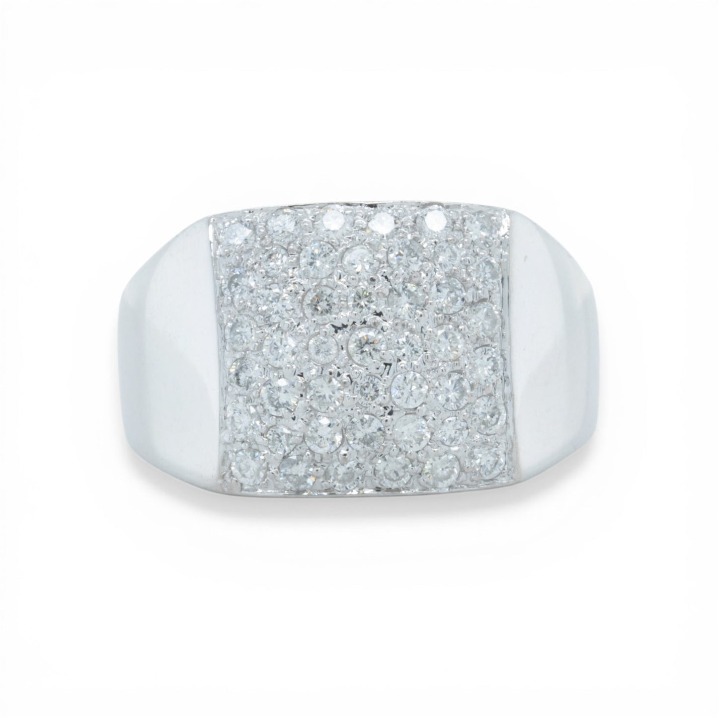 Men's 14k White Gold Pave Diamond Square Top Signet Ring 0.50ctw Size 10.25