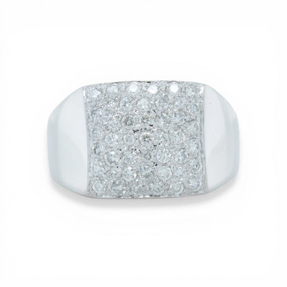 Men's 14k White Gold Pave Diamond Square Top Signet Ring 0.50ctw Size 10.25