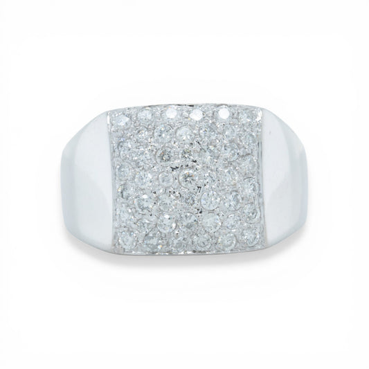 Men's 14k White Gold Pave Diamond Square Top Signet Ring 0.50ctw Size 10.25