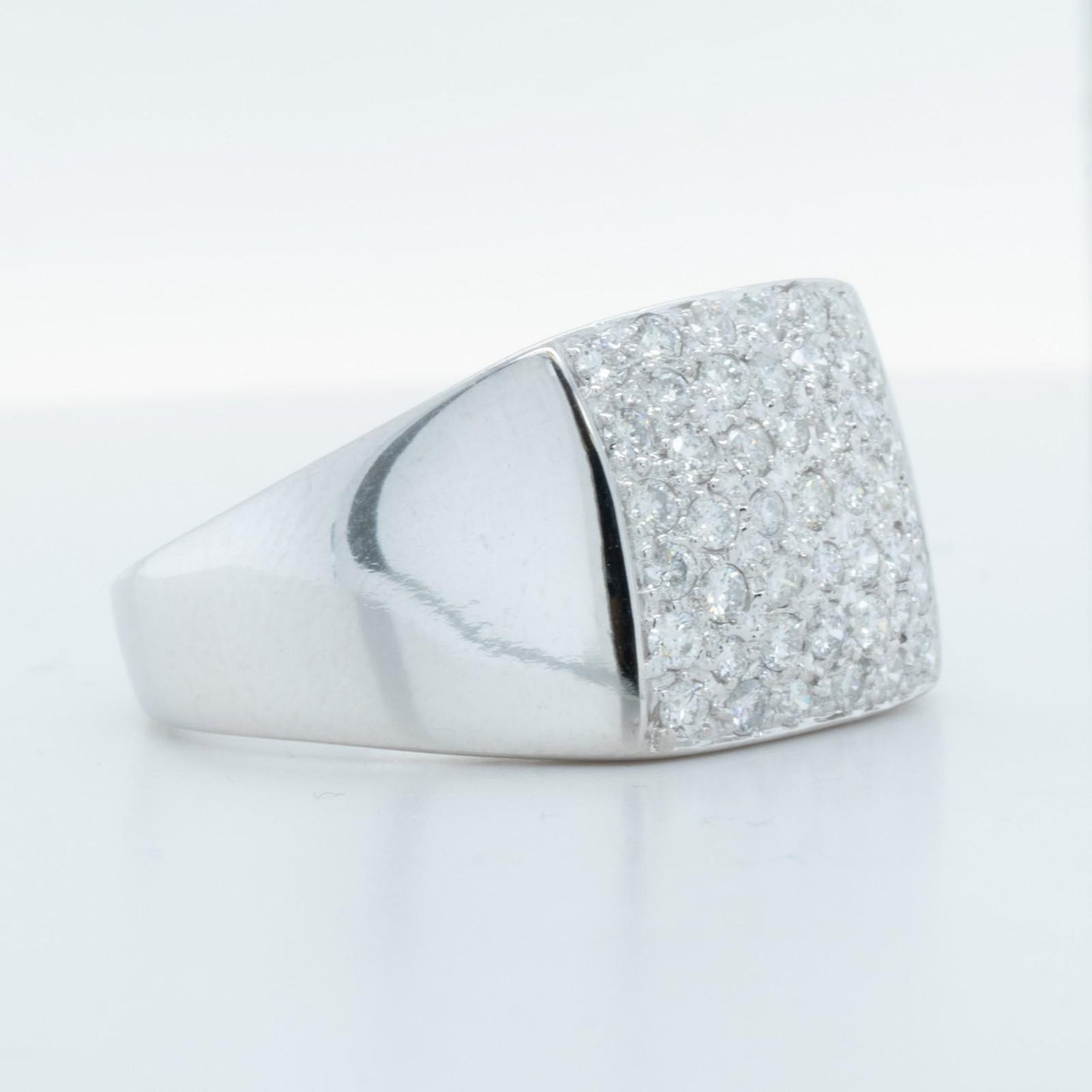 Men's 14k White Gold Pave Diamond Square Top Signet Ring 0.50ctw Size 10.25