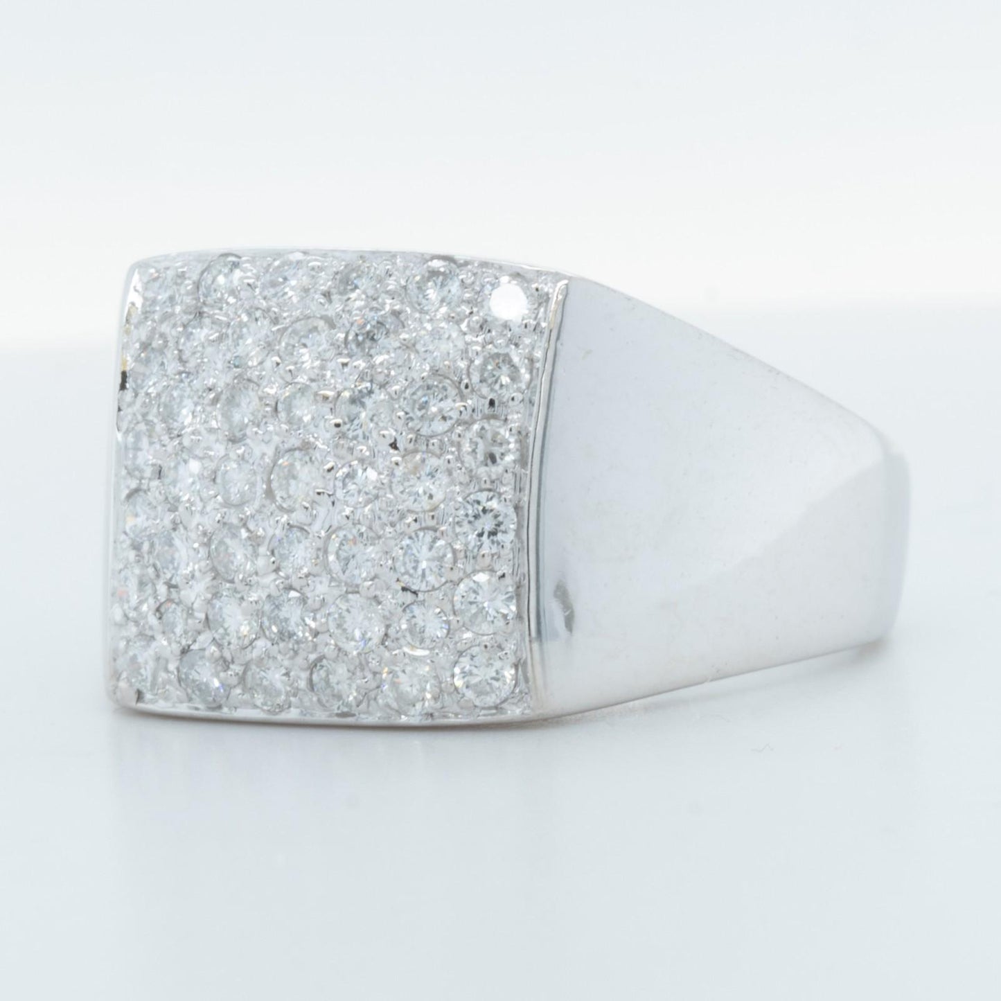 Men's 14k White Gold Pave Diamond Square Top Signet Ring 0.50ctw Size 10.25