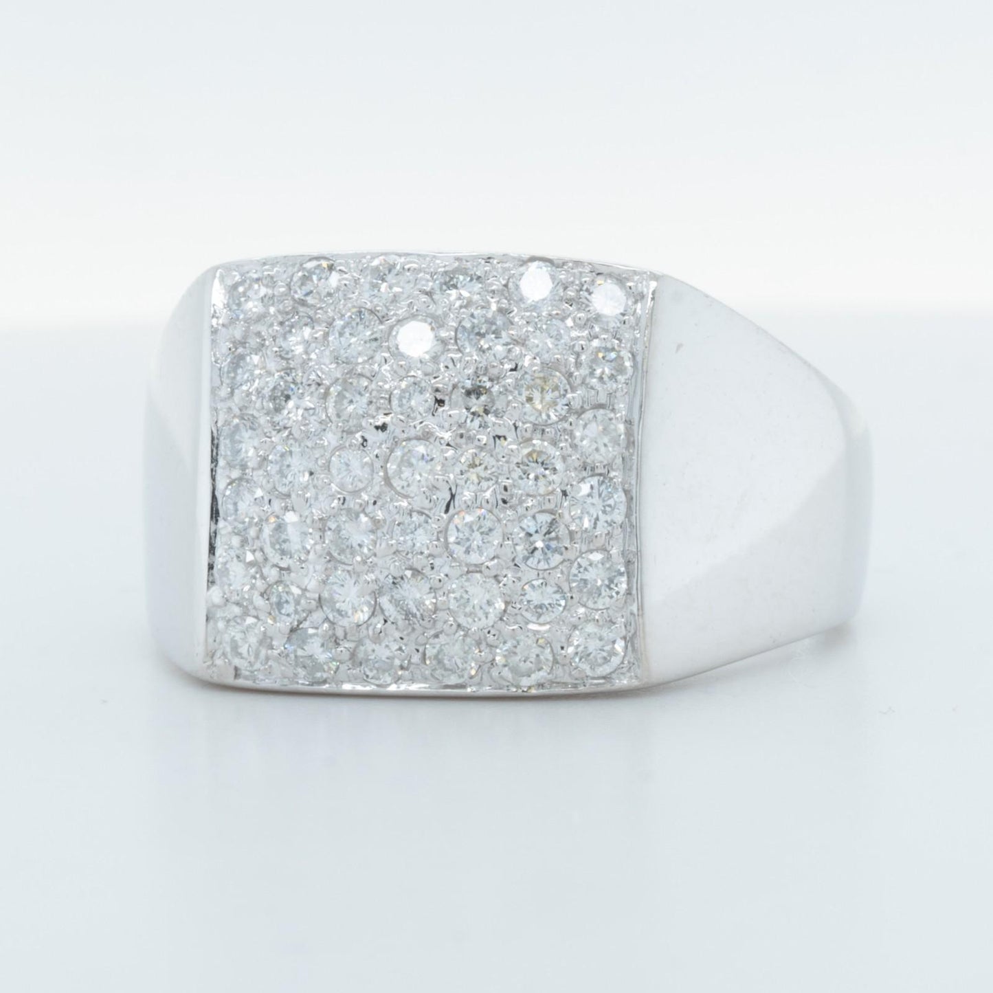 Men's 14k White Gold Pave Diamond Square Top Signet Ring 0.50ctw Size 10.25