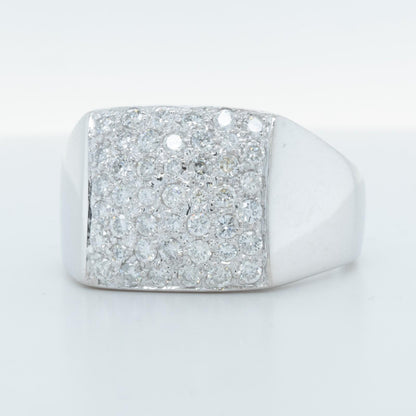 Men's 14k White Gold Pave Diamond Square Top Signet Ring 0.50ctw Size 10.25