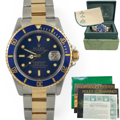 1991 Rolex Submariner 18k Gold & Stainless Steel Blue 40mm 16613 BOX + PAPERS
