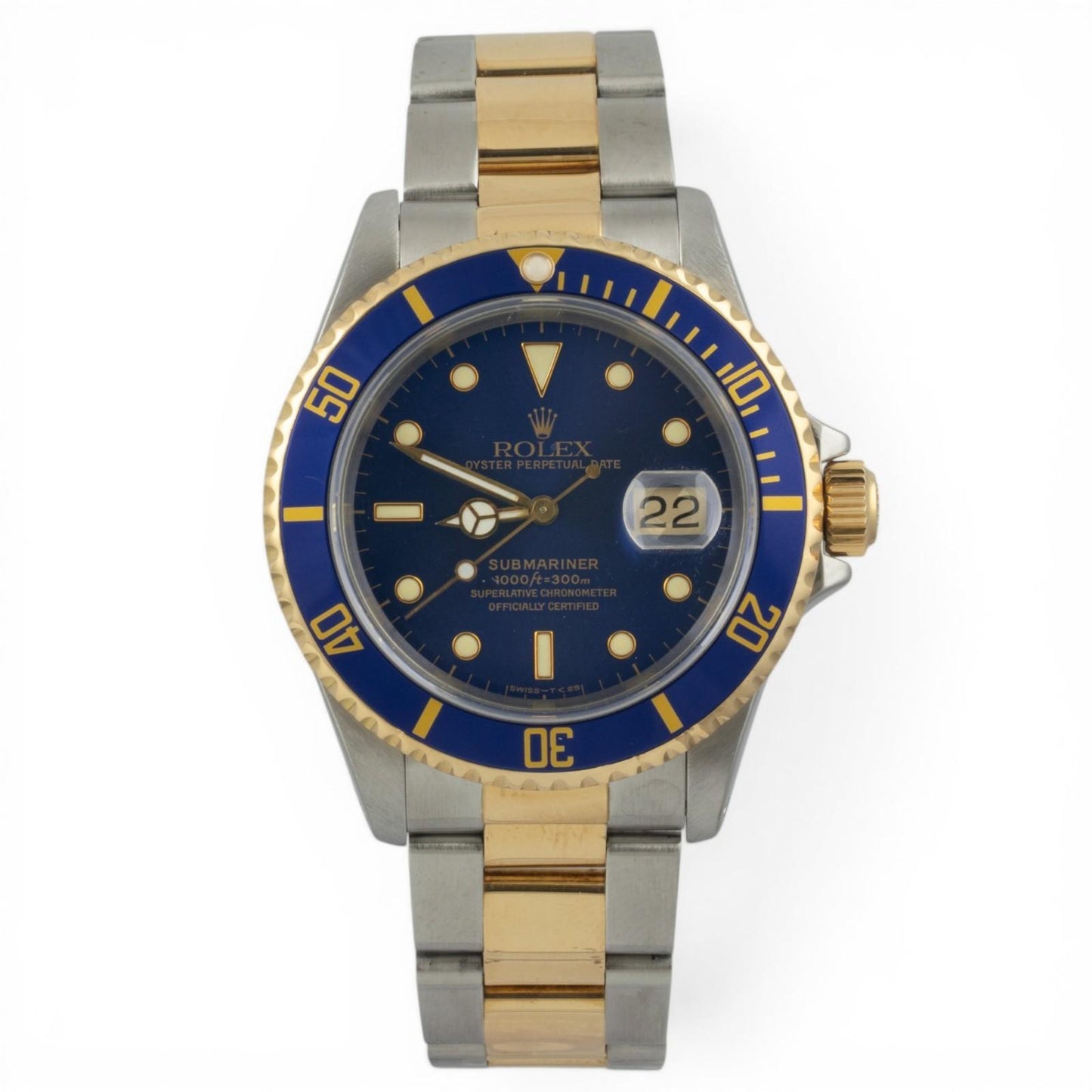 1991 Rolex Submariner 18k Gold & Stainless Steel Blue 40mm 16613 BOX + PAPERS