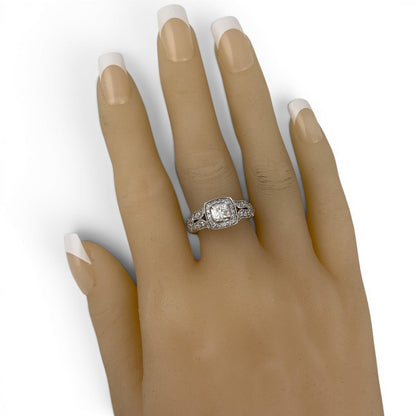 14k White Gold Princess Cut Diamond Halo Engagement Ring 0.60ctw H SI2 Size 7.25