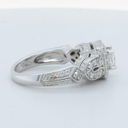14k White Gold Princess Cut Diamond Halo Engagement Ring 0.60ctw H SI2 Size 7.25