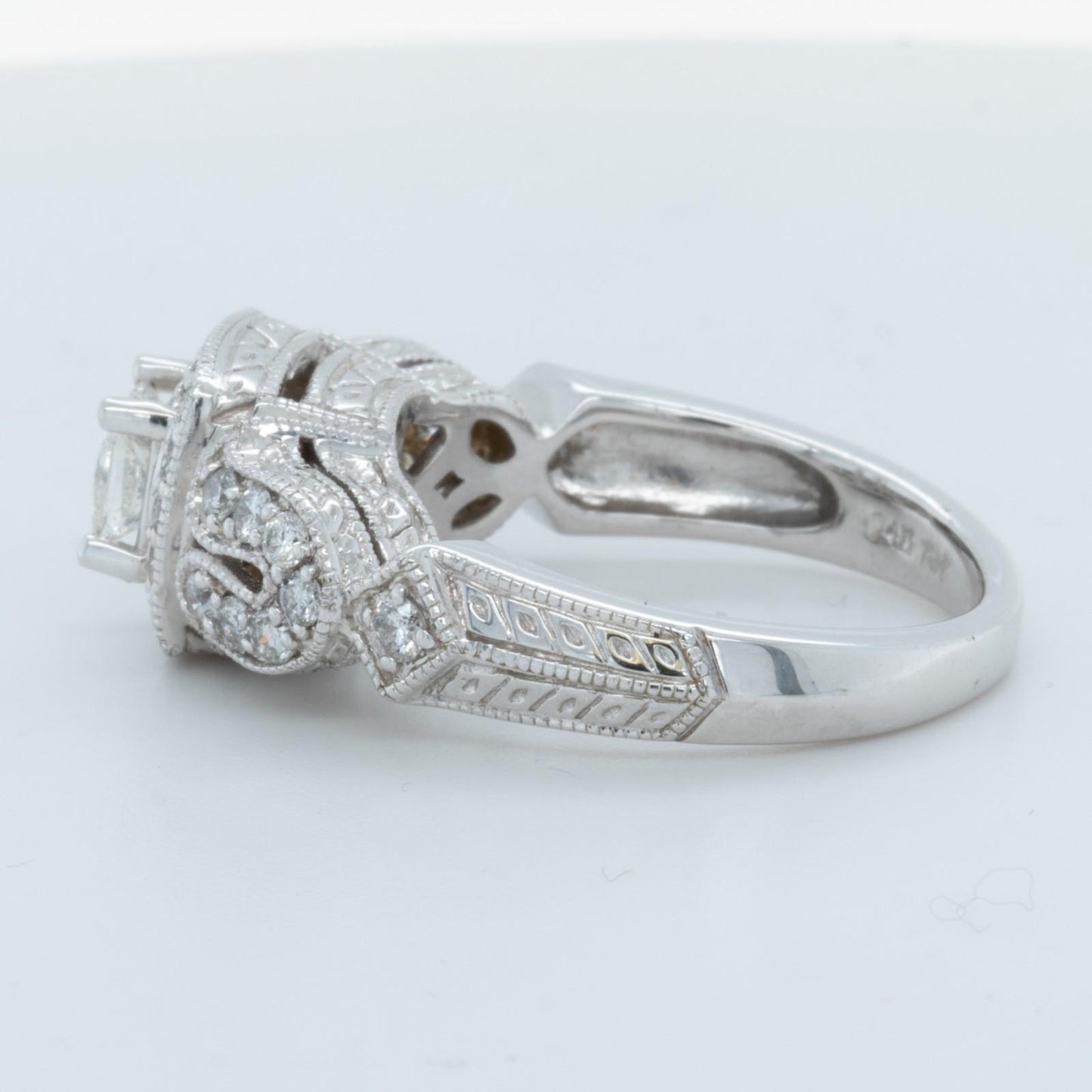 14k White Gold Princess Cut Diamond Halo Engagement Ring 0.60ctw H SI2 Size 7.25